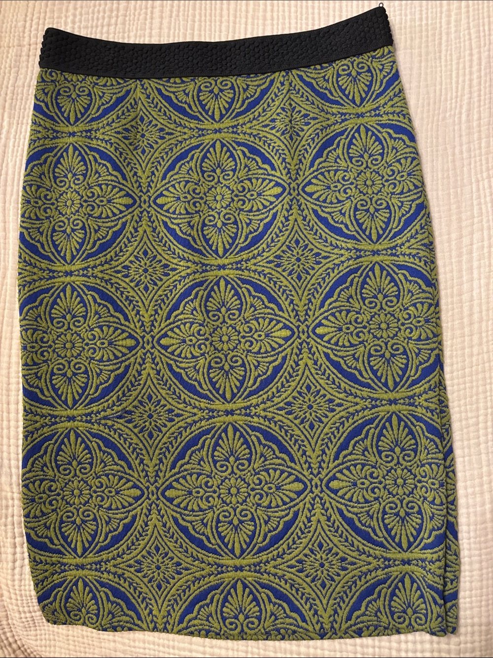 Anthropologie Maeve Blue and Green Jacquard Pencil Skirt